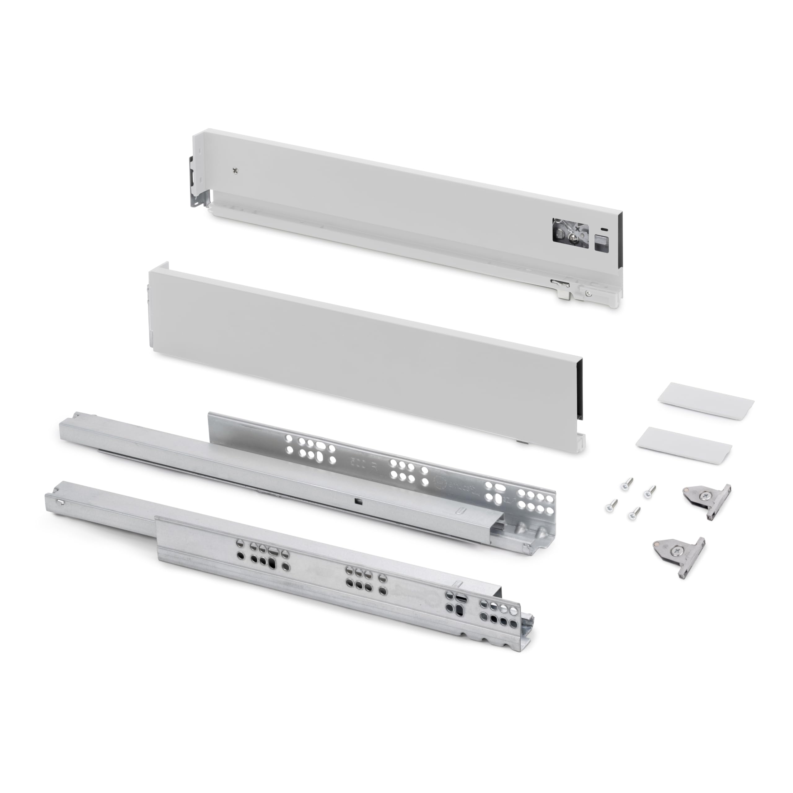 Emuca White - Drawer Kit For Kitchen Or Bath With 3D Regulation, Height 93Mm (3,66 Inch), Depth 270Mm (10,6 Inch), 40Kg (88 Lb), Soft Close, Boards Not Included, Steel,