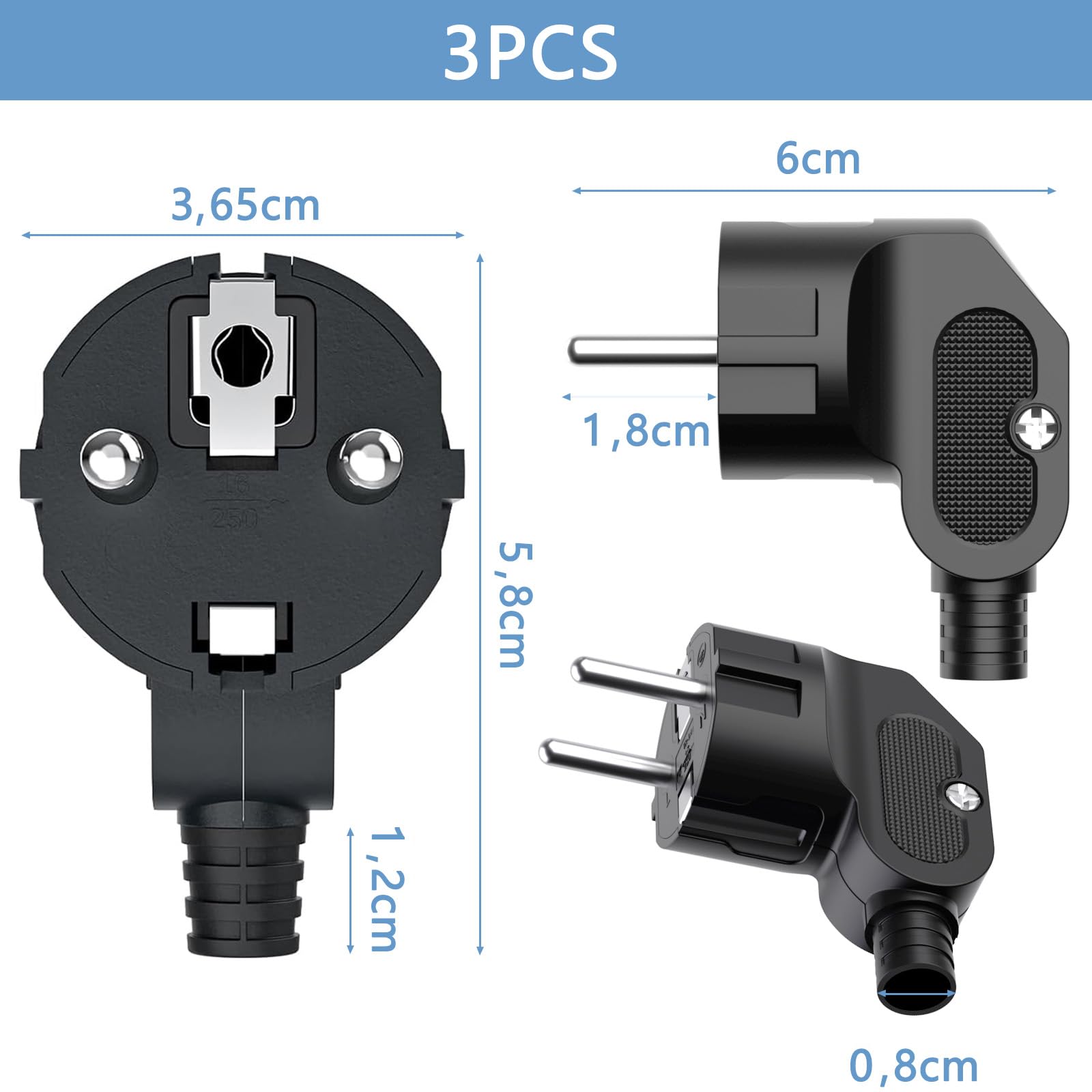 Nizirioo 4 Pezzi Schuko Spina: 230 V, Spina Schuko Per Esterni, Connettore Ad Angolo Esterno Resistente, Protezione Da Contatto E Antipiega - Foto 6