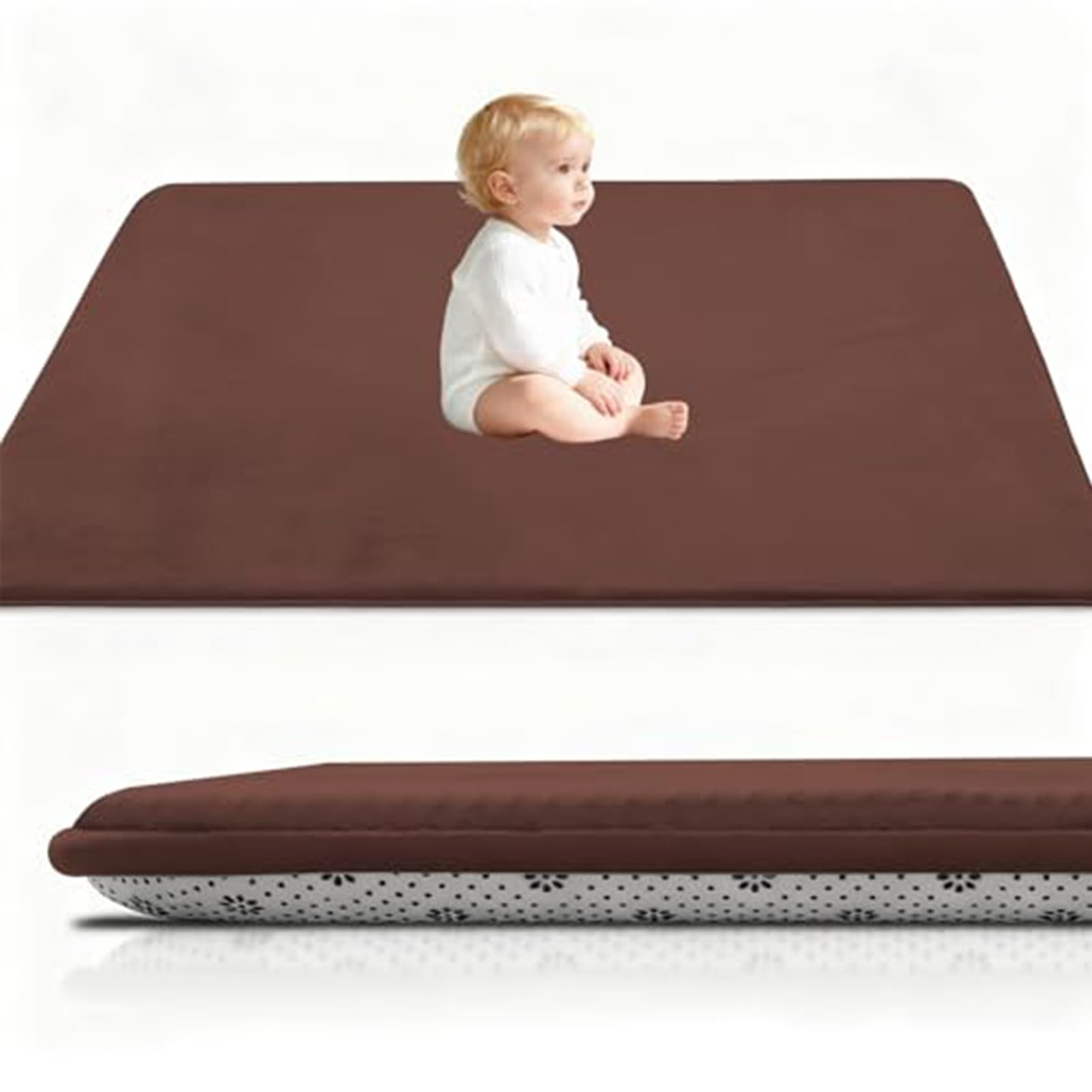 Baby Play Mat Brown 3CM Thick Crawling Mat for Baby Non-slip, High-Density Soft Baby Play Mats for Babies and Toddlers, Coral Velvet Area Rugs, Nursery Rugs Crawling Carpet for Floor 160 x 200 cm