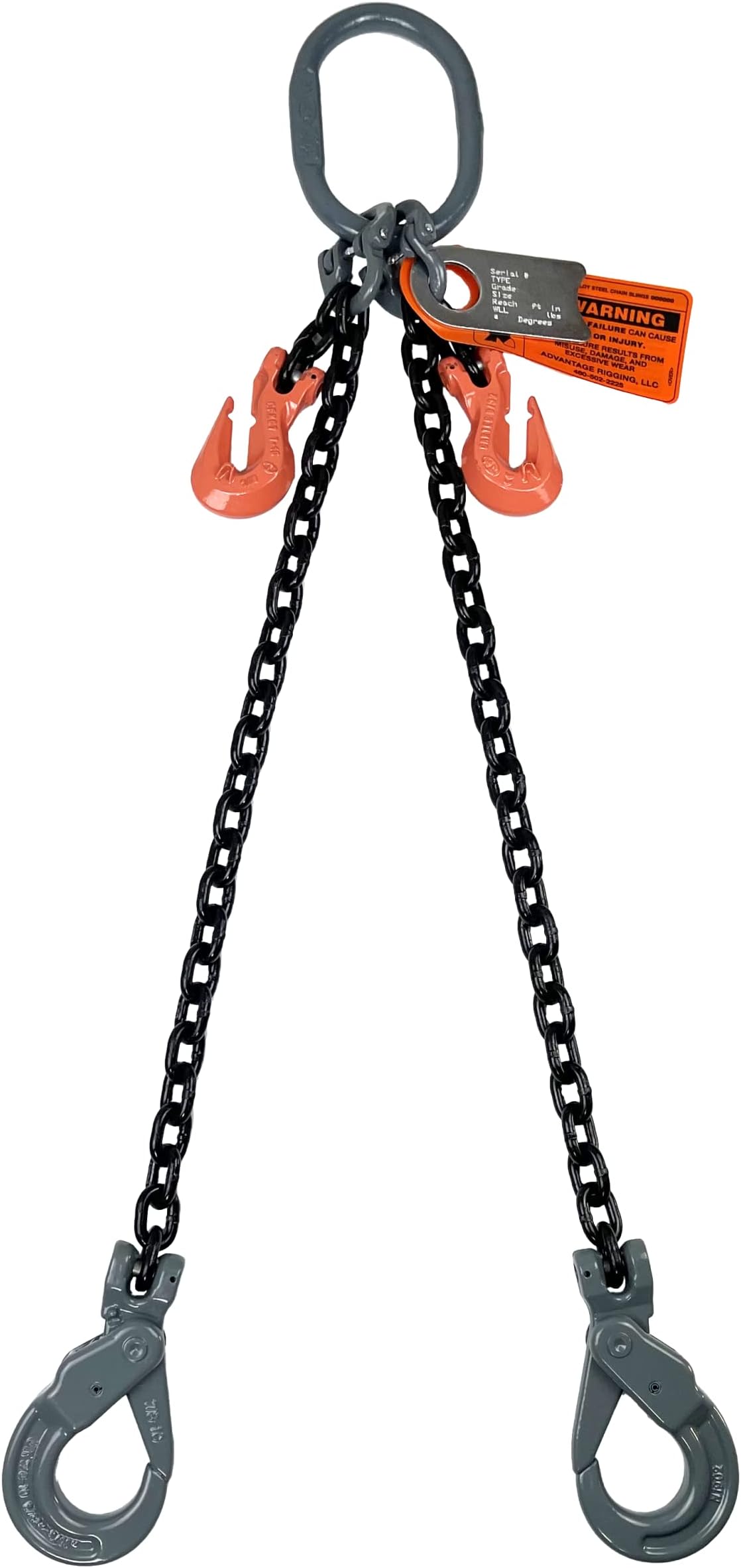 Advantage Rigging - Chain Sling - 3/8" x 10' Double Leg with Positive Locking Hooks and Adjusters - Grade 100