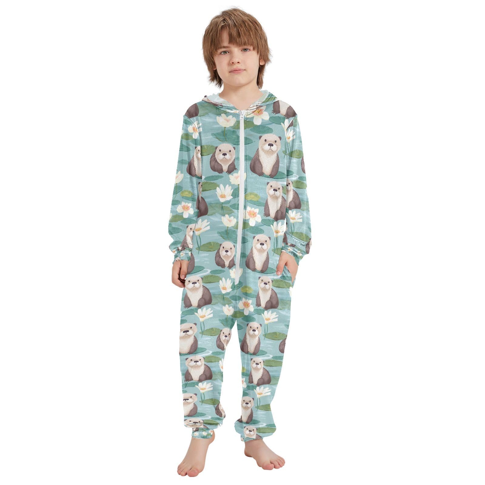 AEZODI Cute Capybara Strawberry Onesie Pajamas Zip Up One Piece Sleepwear Hooded Jumpsuits