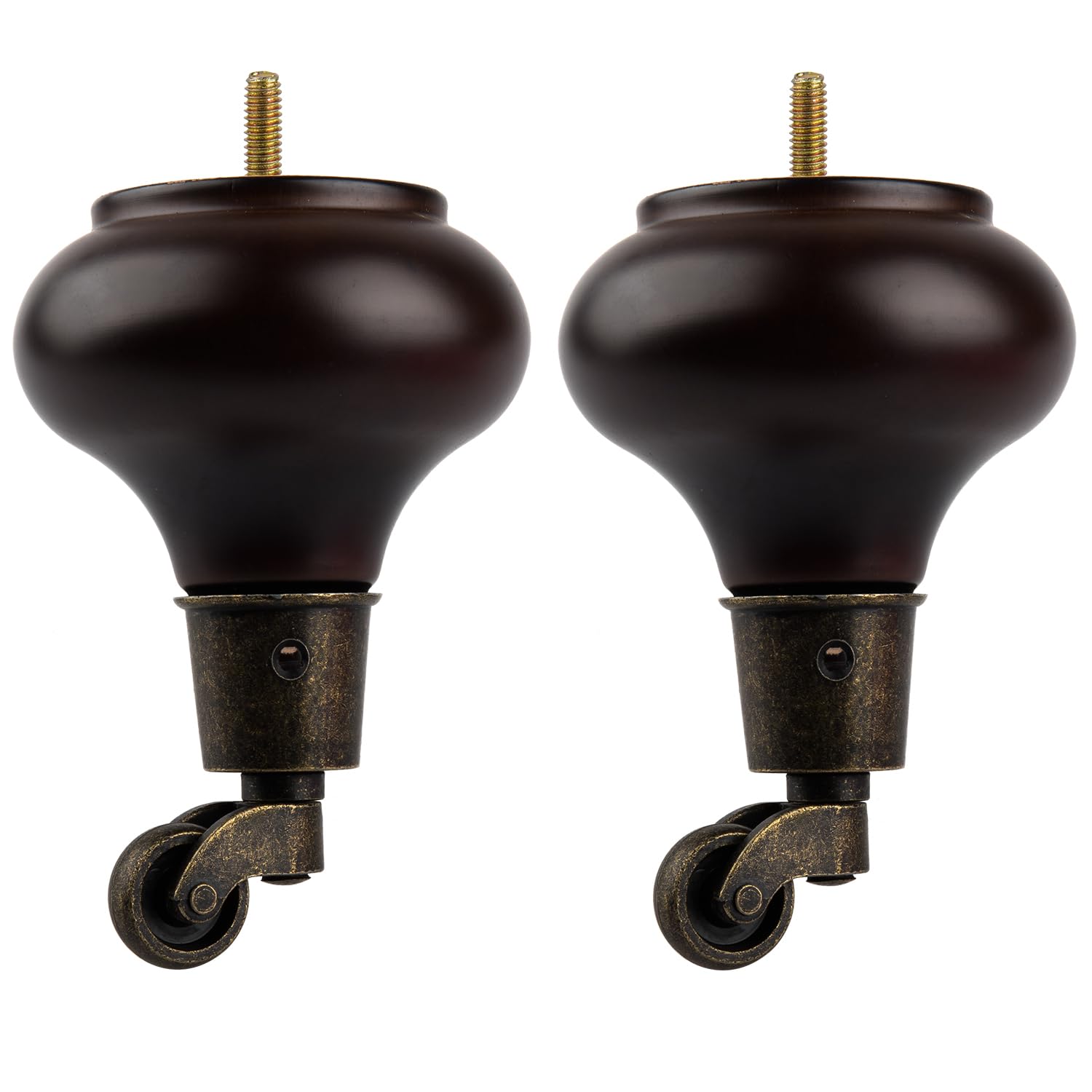 TCHOSUZ 5 inch Solid Wood Furniture Legs with Casters & M8 Bolts Set of 2