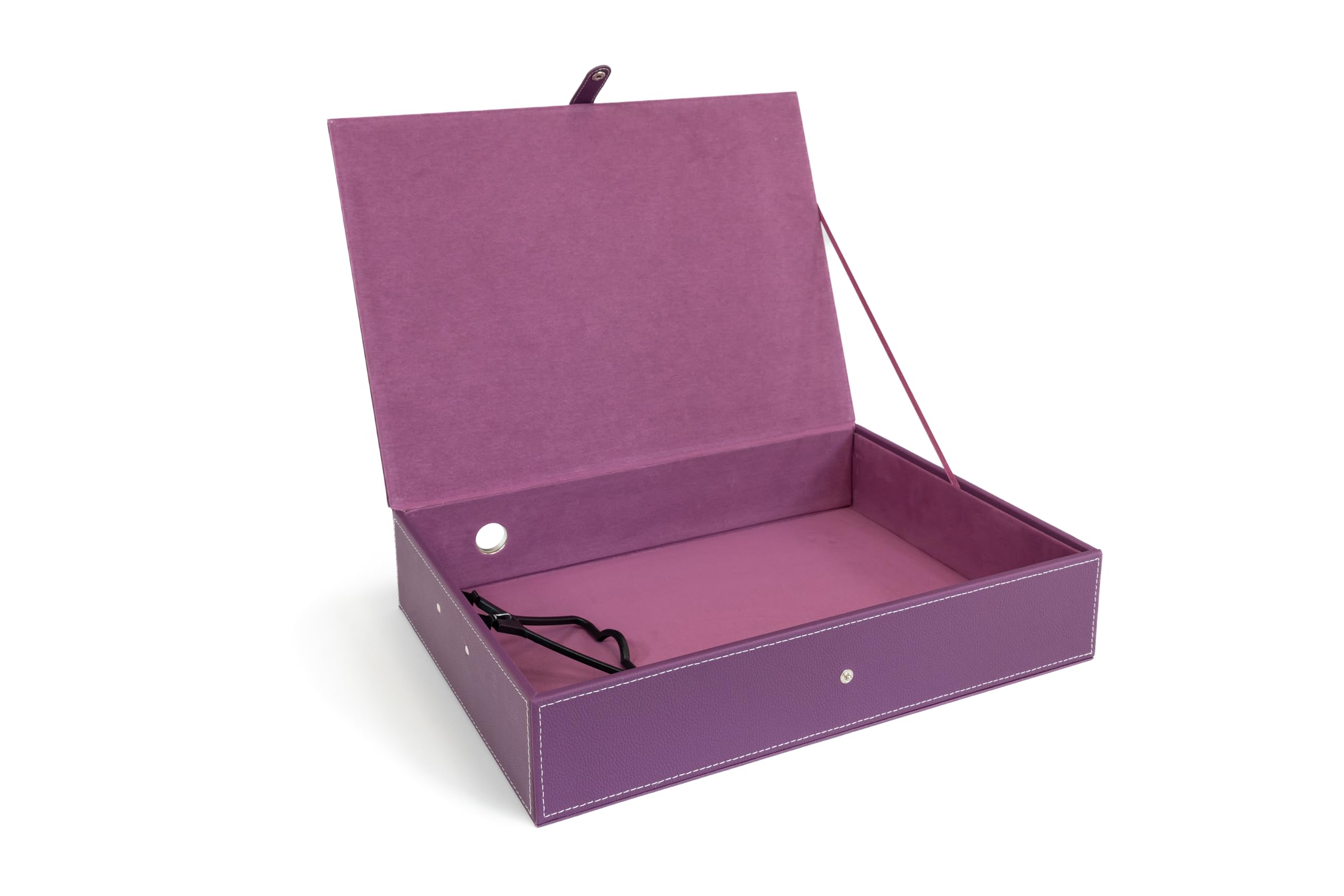 Osco Faux Leather Box File – Paperwork Archive, A4 Document Storage Box with Lock Spring & Press-Stud Fastening, Stylish Home & Office Filing Solution, 37.5×26.5×8 cm, Single, Purple