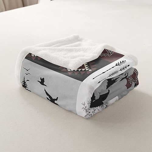 Miniatura 7 de Manfei Manta rústica de granja, manta de retazos con diseño de oso y ciervo, para niños y adultos, manta temática de aventura para sofá, manta de