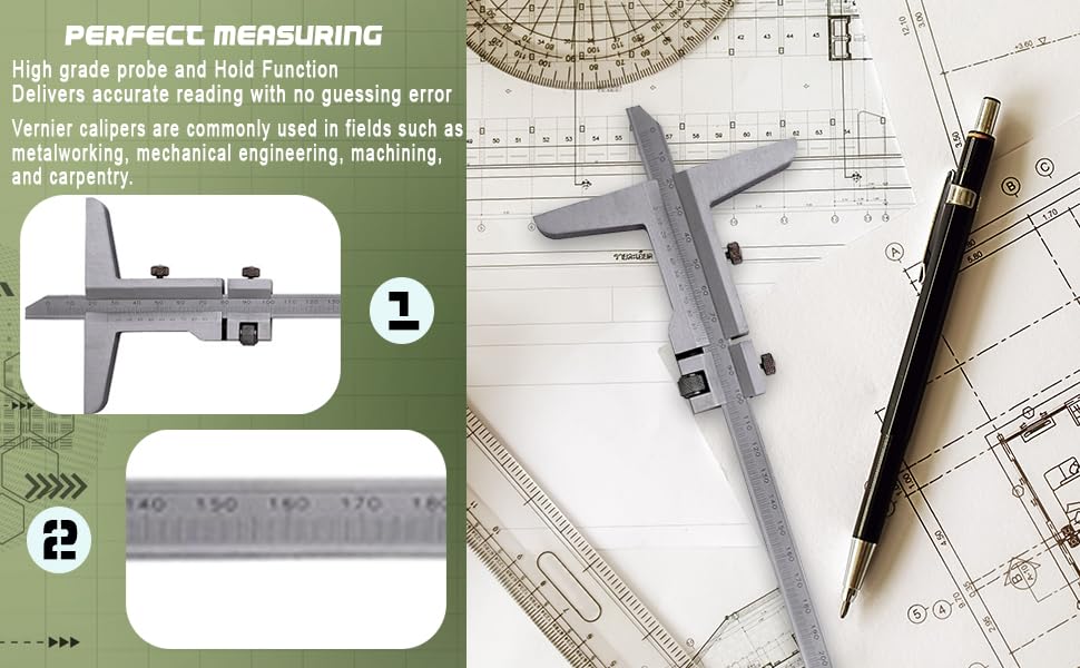 YUZUKI Vernier Depth Gauge 150mm/6 Inch – High-Precision Depth Gauge for Machining & Quality Control | Hardened Steel - Image 5 thumbnail
