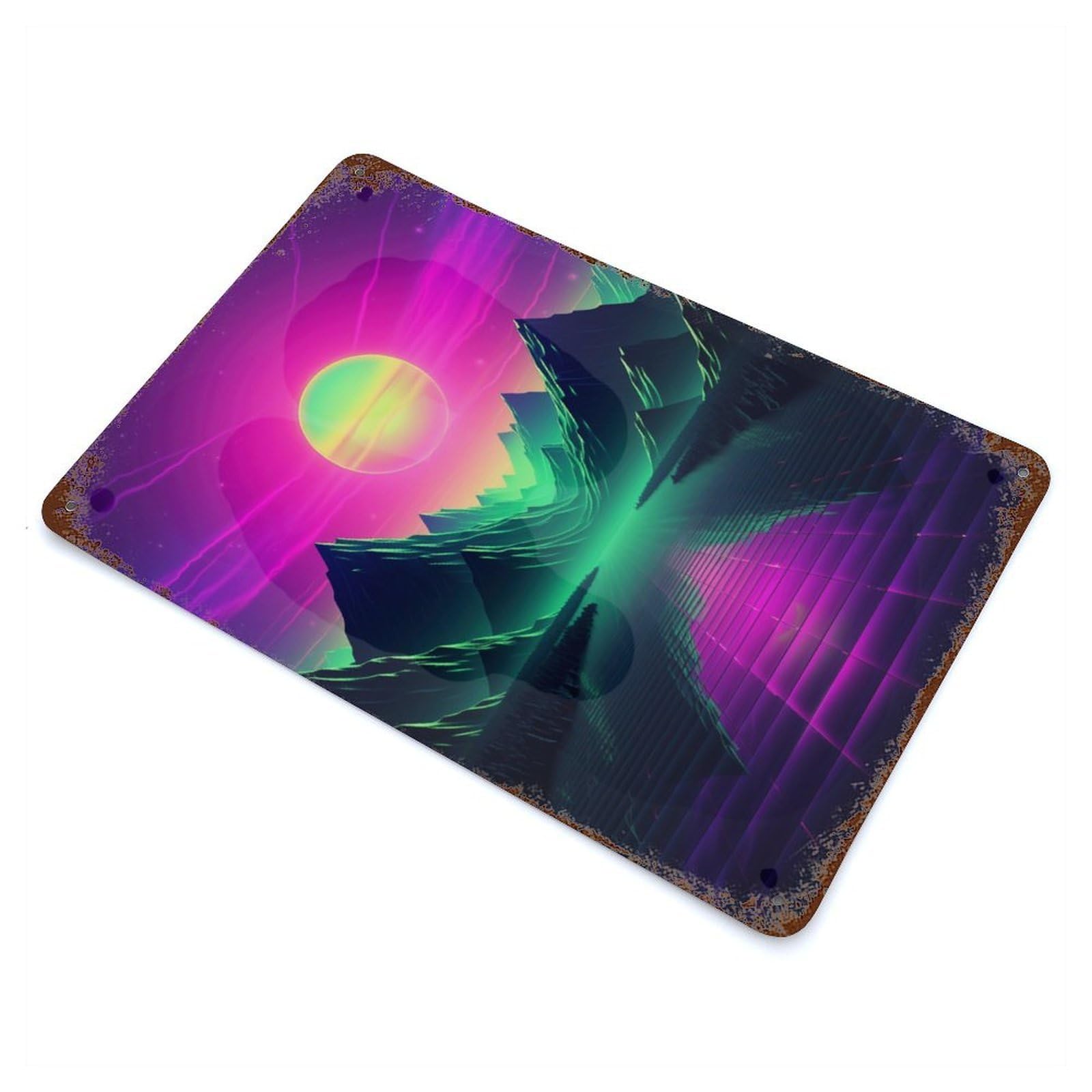 Distressed Metal Wall Sign Ethereal Retrowave Odyssey 11.8"x7.9", Vintage Wall Decor for Garage, Bar And Workshop Decor