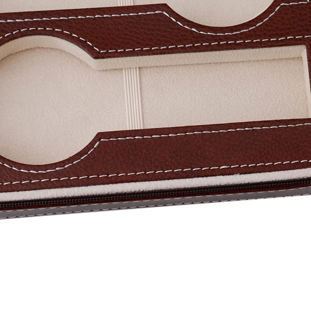 Caja de reloj de piel artificial, caja de almacenamiento portátil con cremallera para hombre (marrón, talla única)