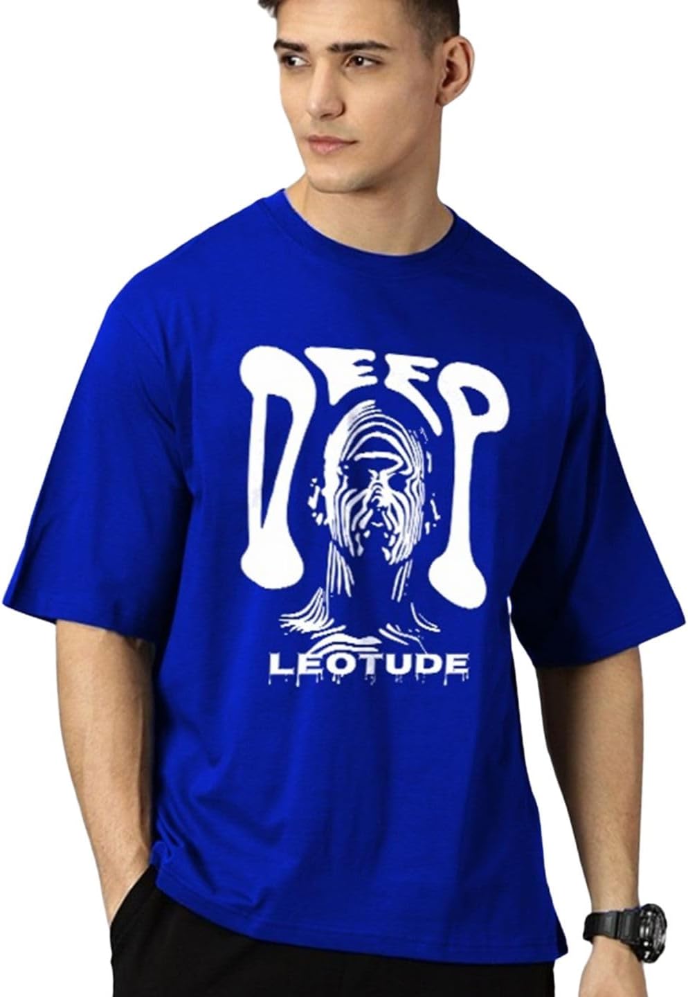 LEOTUDE Men's Cottonblend Oversized Round Neck T-Shirt | T Shirt for Man