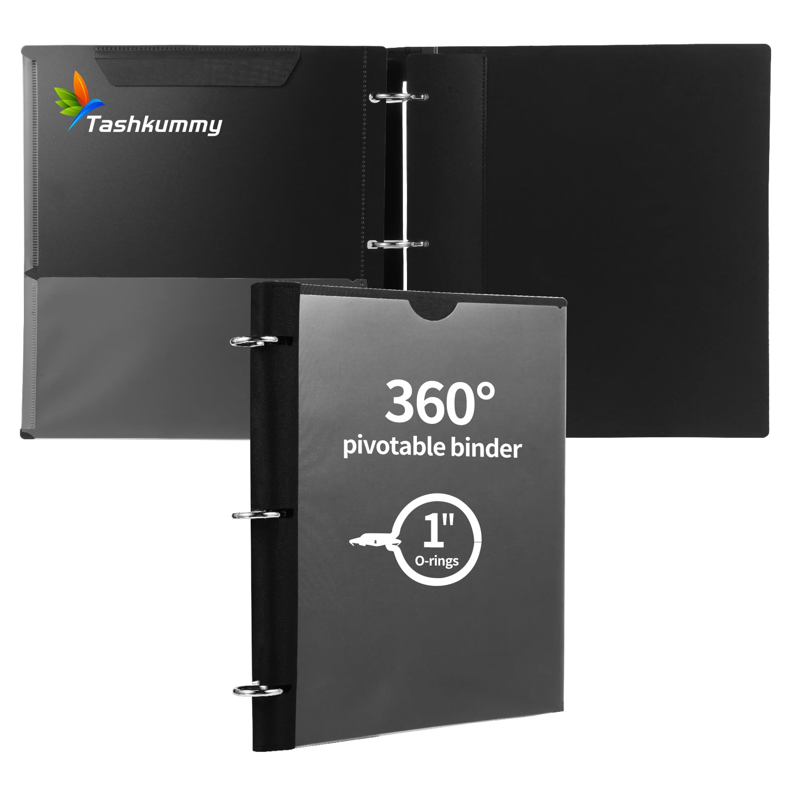 Tashkummy 360 Degree Pivotable Binder, Upgraded 3 Ring Binder 1 inch, Flexible Binders 3 Ring, Foldable Three Ring Binders- Black — image 1