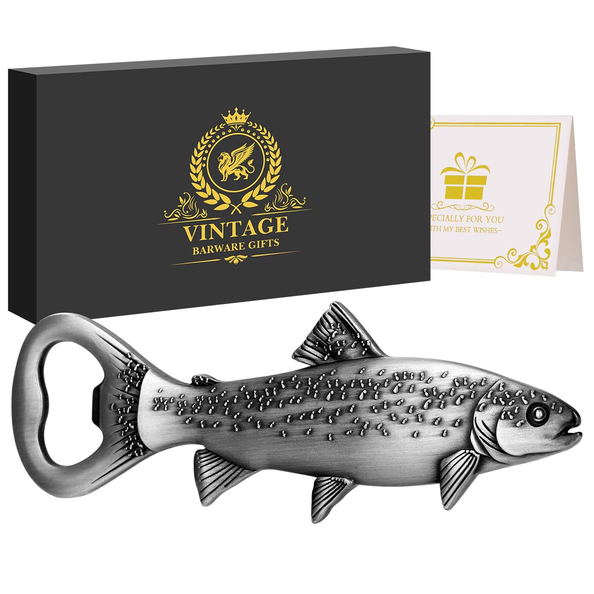 MR.BARWARE Trout Bottle Opener – Quirky Fishing Gift for Men, Dad, Grandad – Silver Fish Shaped Bar Tool with Gift Box – Ideal for Father’s Day, Birthday, Christmas, Pub Nights, Garden Parties