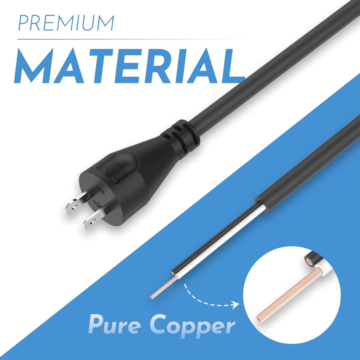 ANTOBLE 33007298 18 Gauge 2 Wire Power Cord Replacement Cord for DEWALT DW100 DW101 DW102 DW103 DW130 DW236 DW400 DW505 (8 ft)