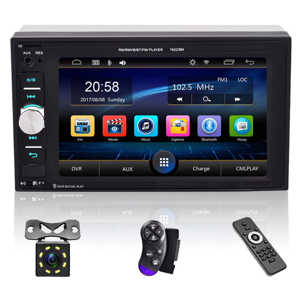 Double Din Car Stereo Audio 6.2 Inch Digital HD Touchscreen with Bluetooth FM Receiver Radio Mutimedia Car MP5 Player Support Mirror Link for Android & iOS USB/AUX-in/TF Card/DVR +Backup Camera