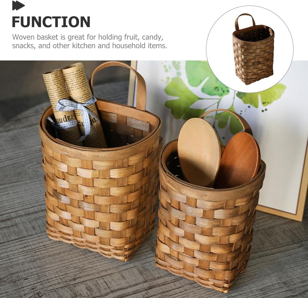 Alipis Woven Hanging Wall Basket 2Pcs - Farmhouse Style Rattan Plant Hanger for Kitchen Storage Vegetable and Fruit Organizer Decorative Wall-Mounted Basket 9.84X6.69X10.62In