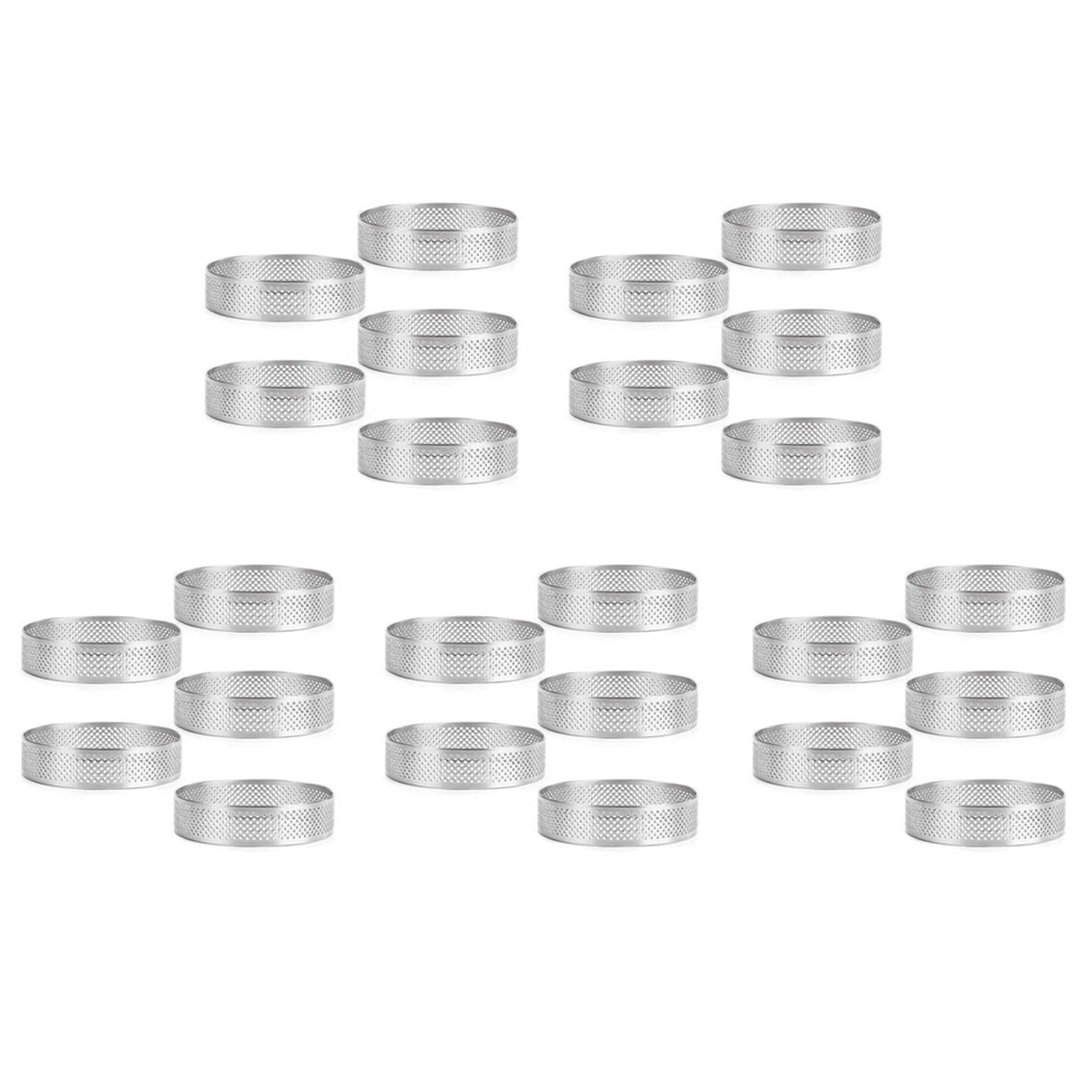 Hndhbfgrt 25Pcs Circular Tart Rings with Holes Stainless Steel Fruit Pie Quiches Cake Mousse Mold Kitchen Baking Mould 7cm