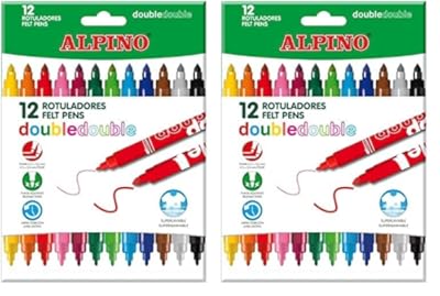 Alpino Rotulador double double punta gruesa y punta fina caja de 10+2 colores surtidos  Paquete de 2 