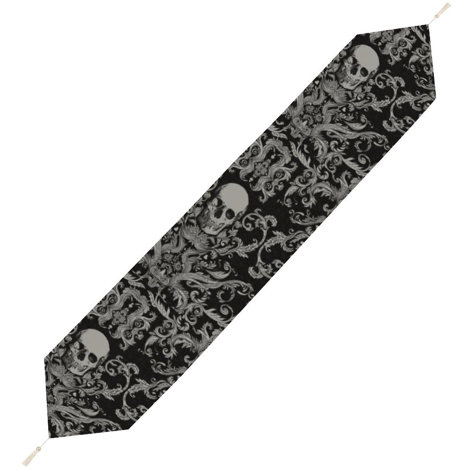 JZemdybill 200*33cm Table Runner with Tassel, Black Skull Table Runner, Table Decoration for Kitchen, Party, Restaurant