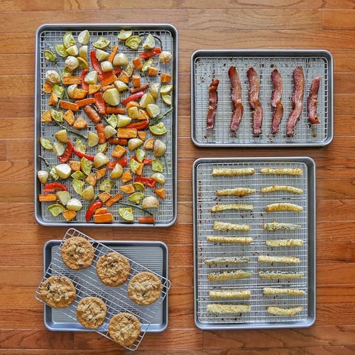 AMERTEER Nonstick Cooling Racks For Cooking And Baking | Wire Rack For Baking Sheet, Baking Rack For Oven Cooking, Heavy Duty 100% Stainless Steel Cookie Cooling Racks | 46 x 26 cm Fits Jelly Roll Pan