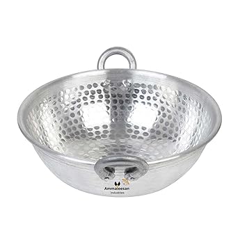 Ammaieesan - Aluminium kadai Small with Handle - Multipurpose Aluminium Kadai for Deep Frying and Cooking, Silver (1 Litre)
