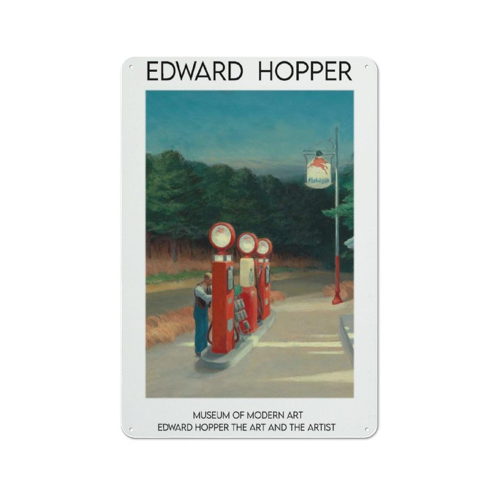 Junmoney Edward Hopper Gas 1940 Metal Plaque 30X20cm With For Home Bar Wall, Retro Decor, For Garage, Workshop And Man Cave Decoration