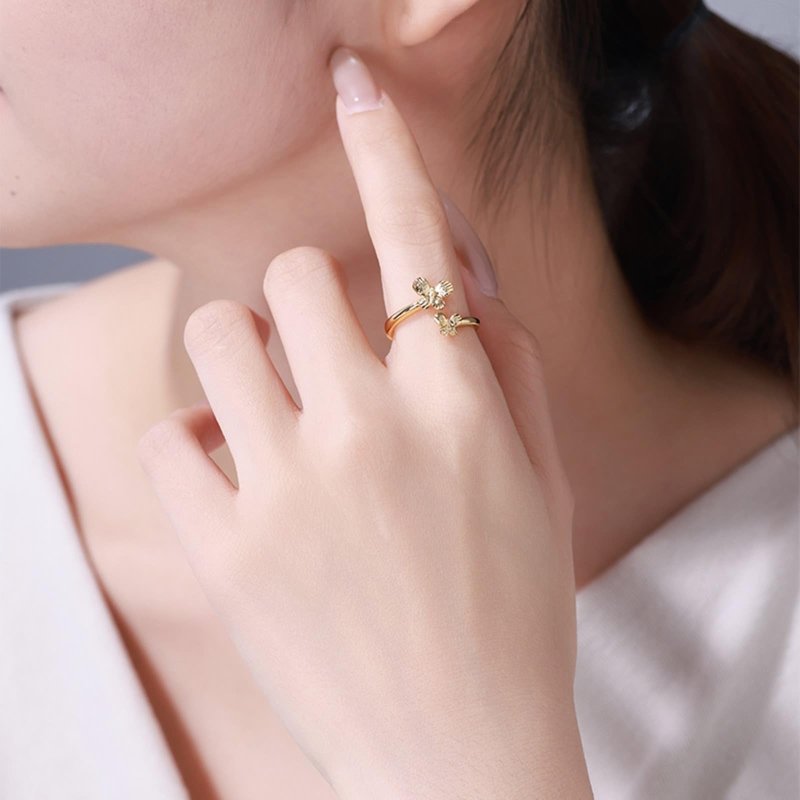Alianzas de oro amarillo Au 375/585/750, mariposa abierta, anillo de pareja