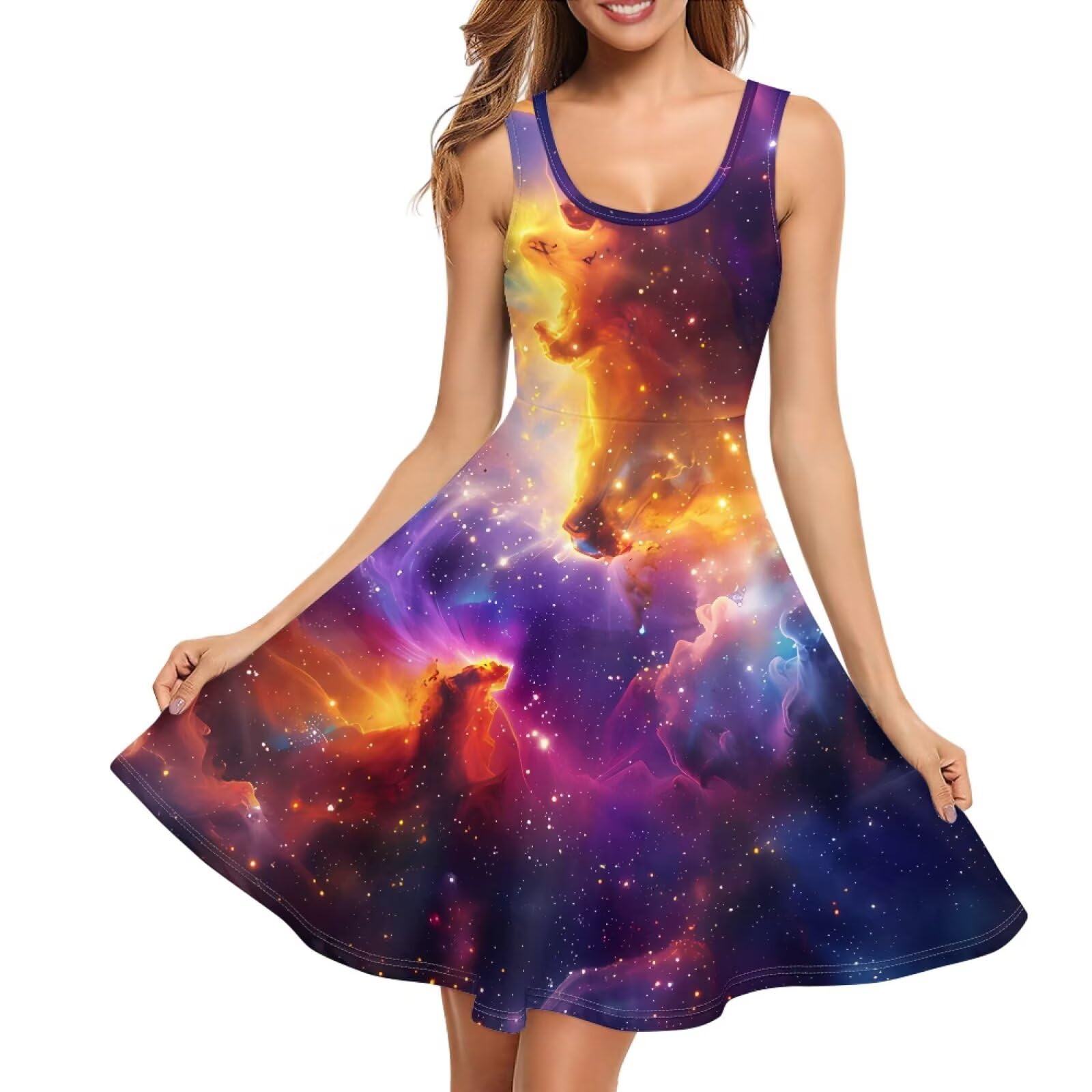 Women's Sleeveless A Line Tank Midi Dresses Party Club Swing Dress