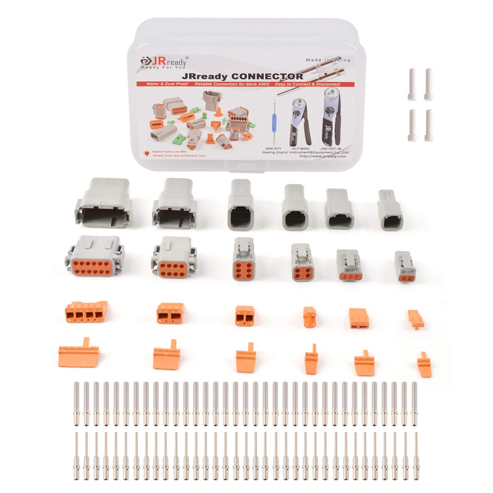 ST6141 DTM Connector Kit,2 3 4 6 8 12 Pin Grey IP67 Waterproof Connector with 35 Pairs Barrel Style Solid Contacts Pin Sockets(Size 20/Wire Range 20-22 AWG)