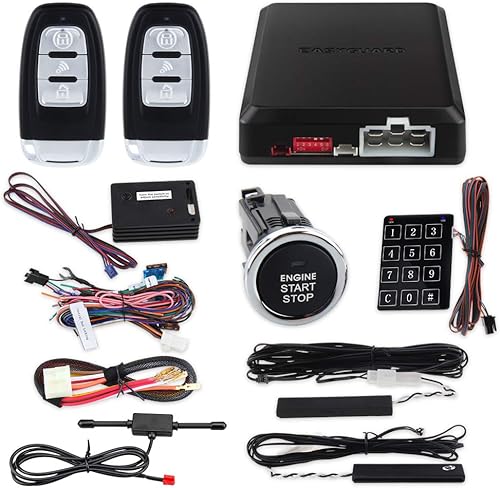EASYGUARD EC002-LB-NS Sistema de alarma de coche de código rodante con entrada pasiva sin llave, botón de parada, entrada de contraseña táctil,
