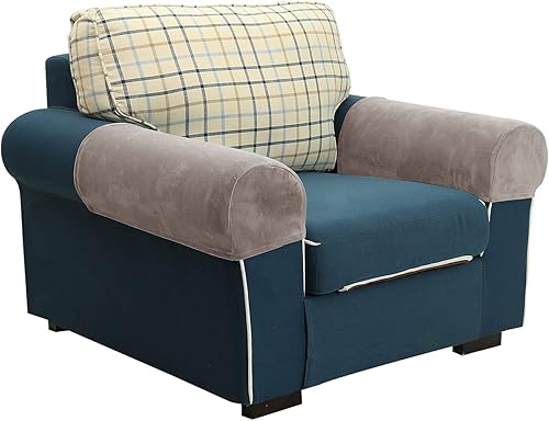 Miniatura 2 de XMNTG Juego de 2 fundas elásticas de color beige para reposabrazos de terciopelo suave, fundas para reposabrazos lavables y antimanchas, fundas