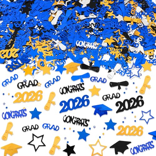 Graduation Confetti Blue and Gold Graduation Decorations 2026 Congrats Grad Confetti Class of 2026 for Kindergarten High School College 2026 Grad Table Graduations Party Decorations Supplies