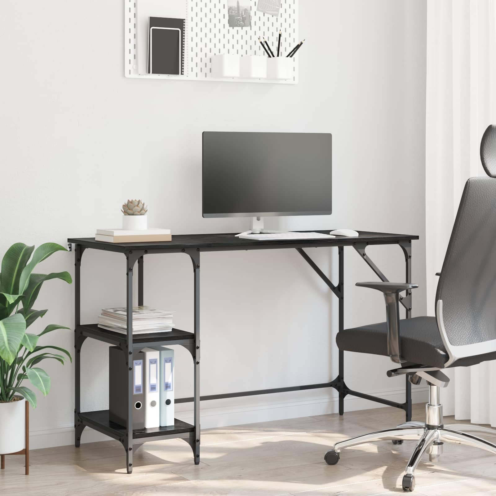 Bureau aspect chêne 120 cm avec structure en métal de haute qualité au design industriel épuré