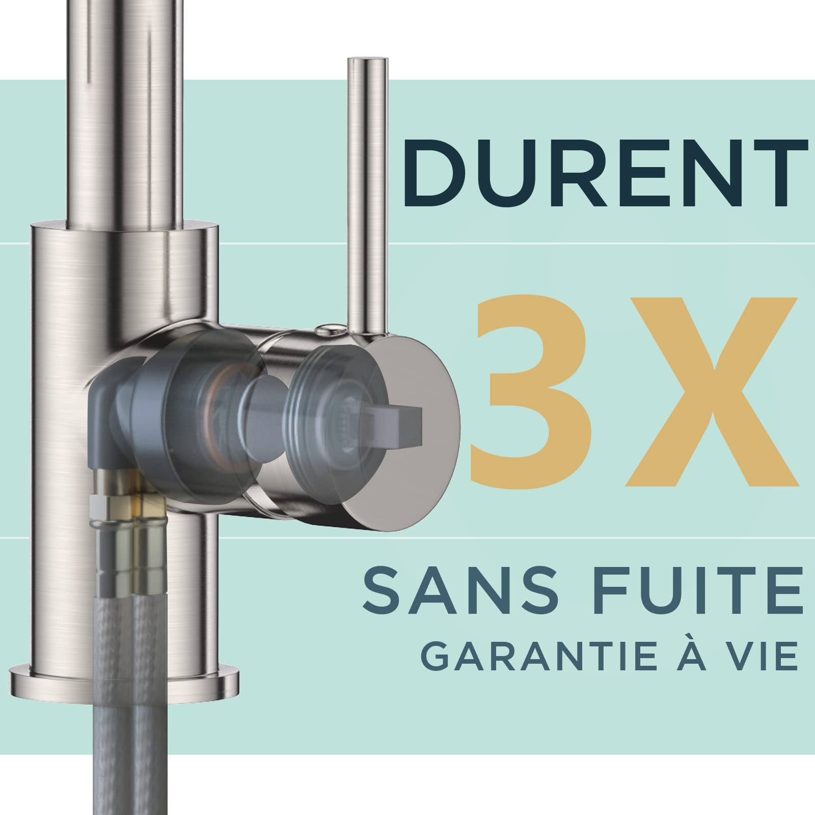 FORIOUS Robinet Cuisine Mitigeur Avec Douchette Pivotant 360° Évier Arc Élevé Pulvérisateur Escamotable 2 Modes Acier Inoxydable