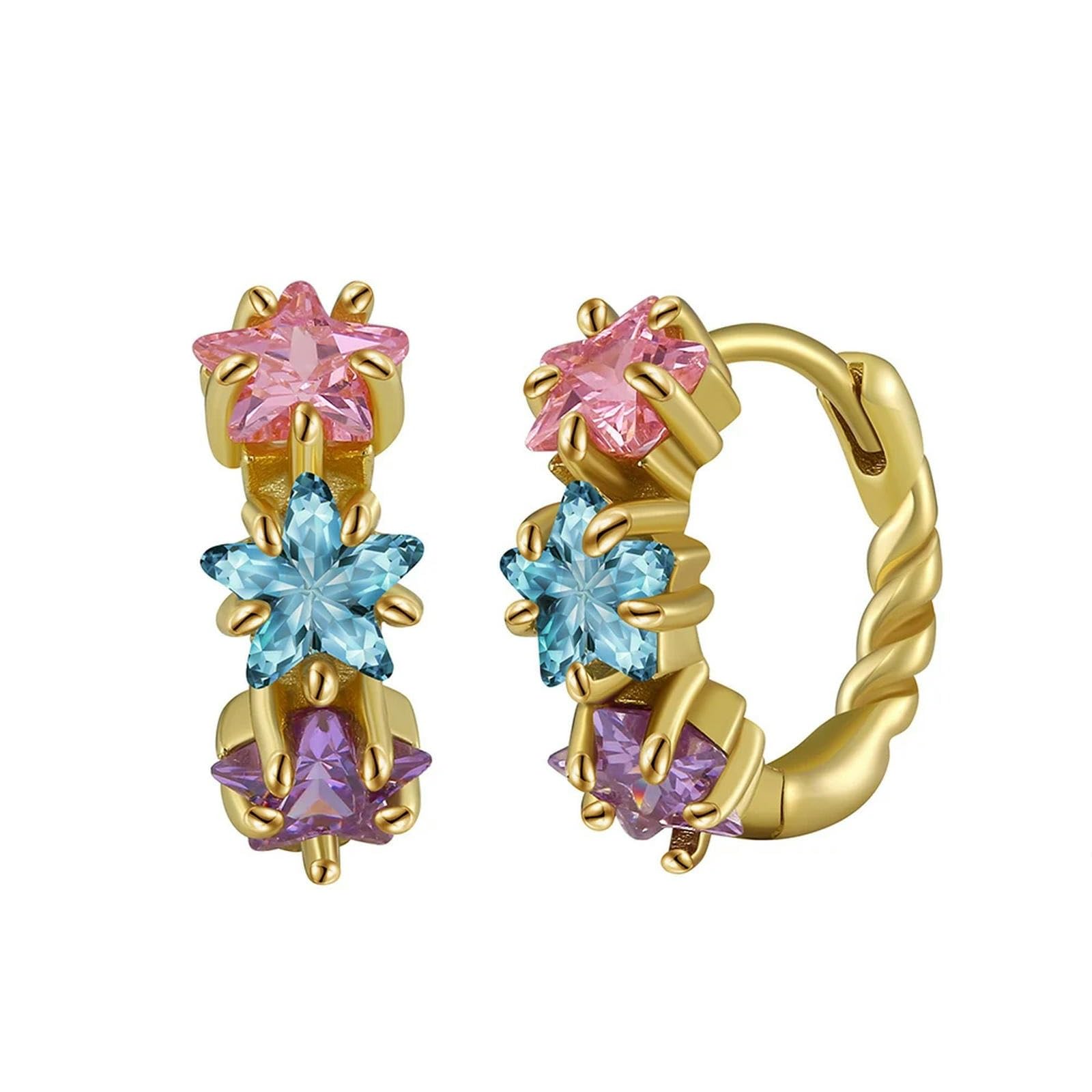 Pendientes De Plata De Ley 925 Con Flor Y Circonita Cúbica 5a Para Mujer. Delicados Pendientes De Botón. Joyería Fina.