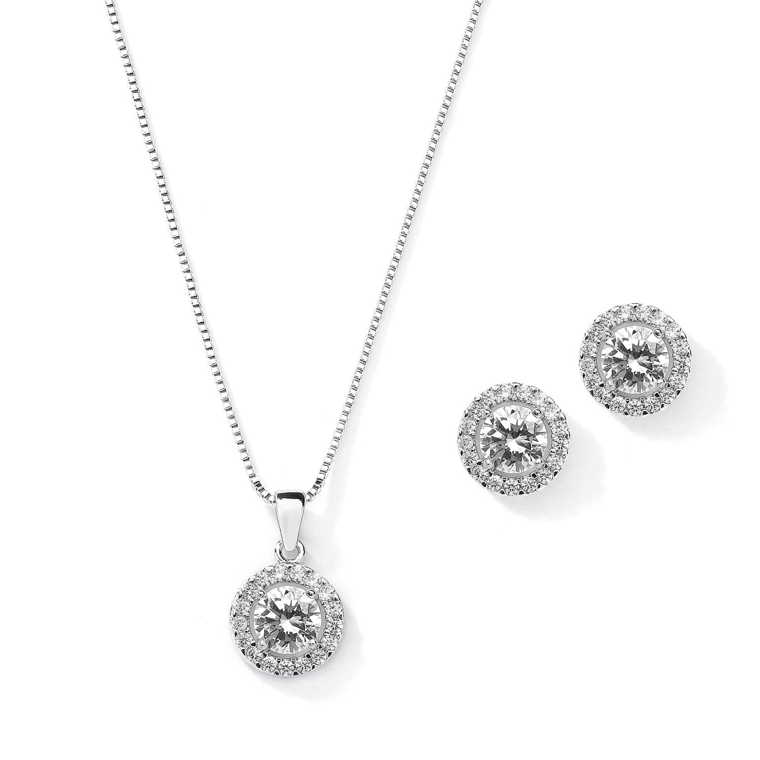 Mariell Bridal Wedding Necklace Set, Cubic Zirconia Pendant Necklace and Stud Earring, Bridal Jewelry Set