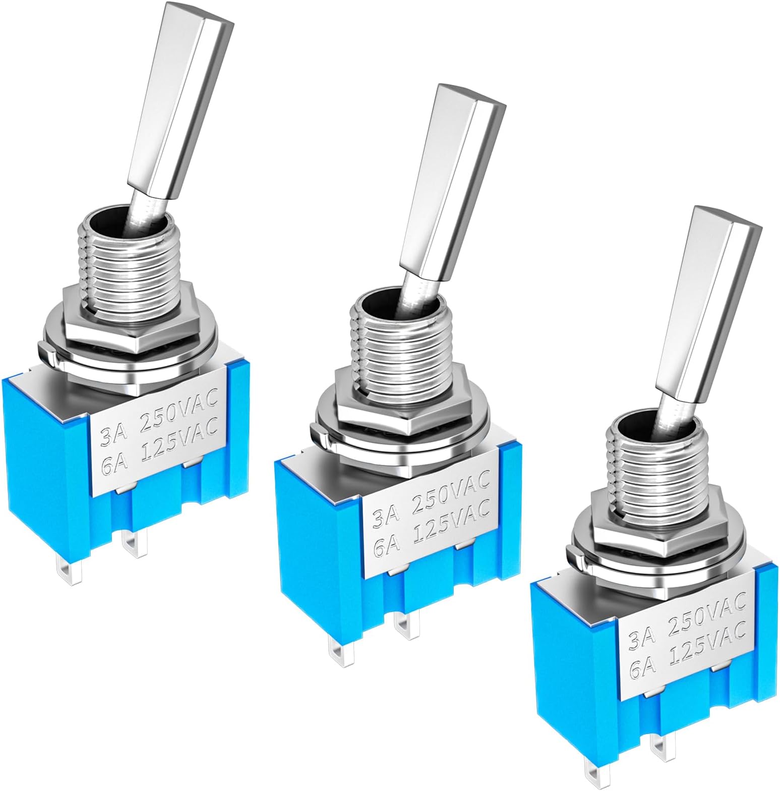 DaierTek Mini Toggle Switch SPST Miniature Small Flat Toggle Switch ON/Off 2 Position 2 Pin 6A 125VAC 3A 250VAC for Car Truck Household Appliance -3pcs