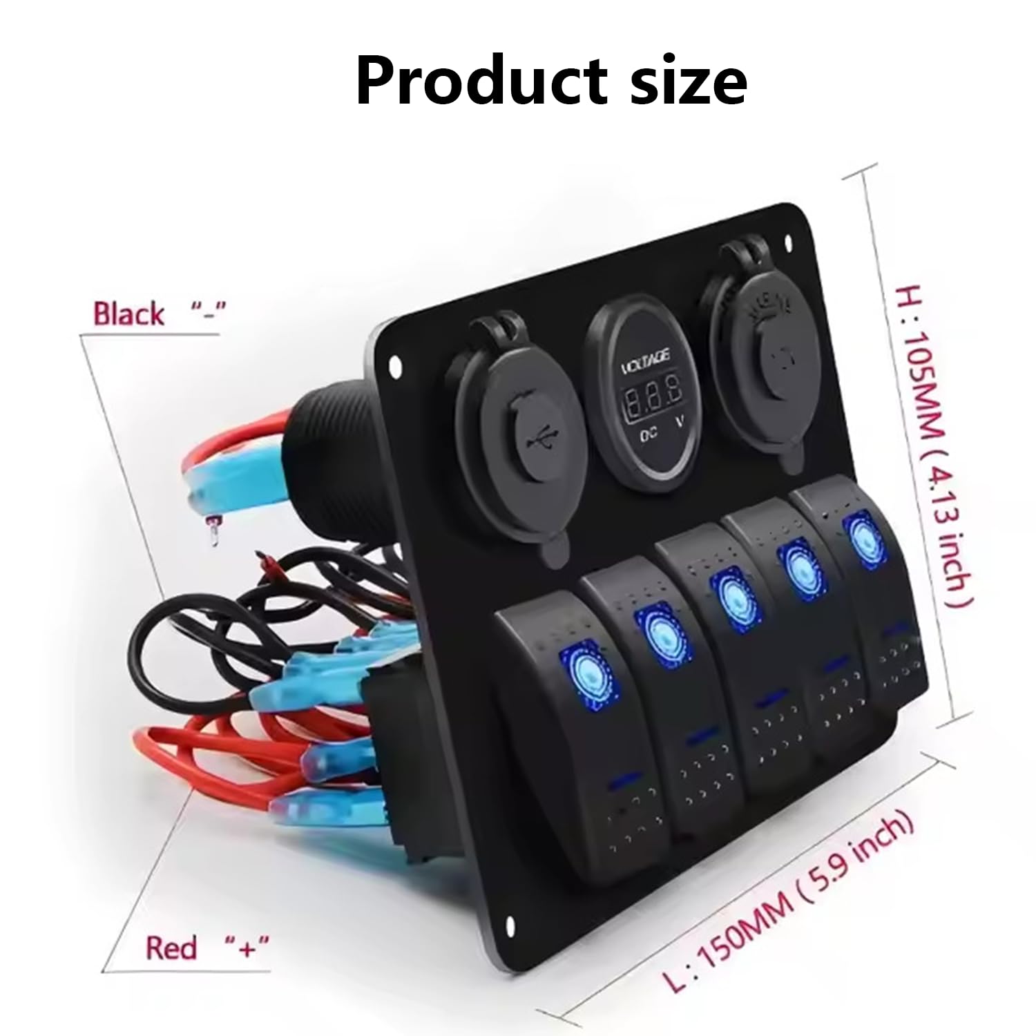Pannello di controllo per barche marine impermeabile, presa accendisigari da 12/24V con voltmetro digitale, 150W per camion, auto, camper