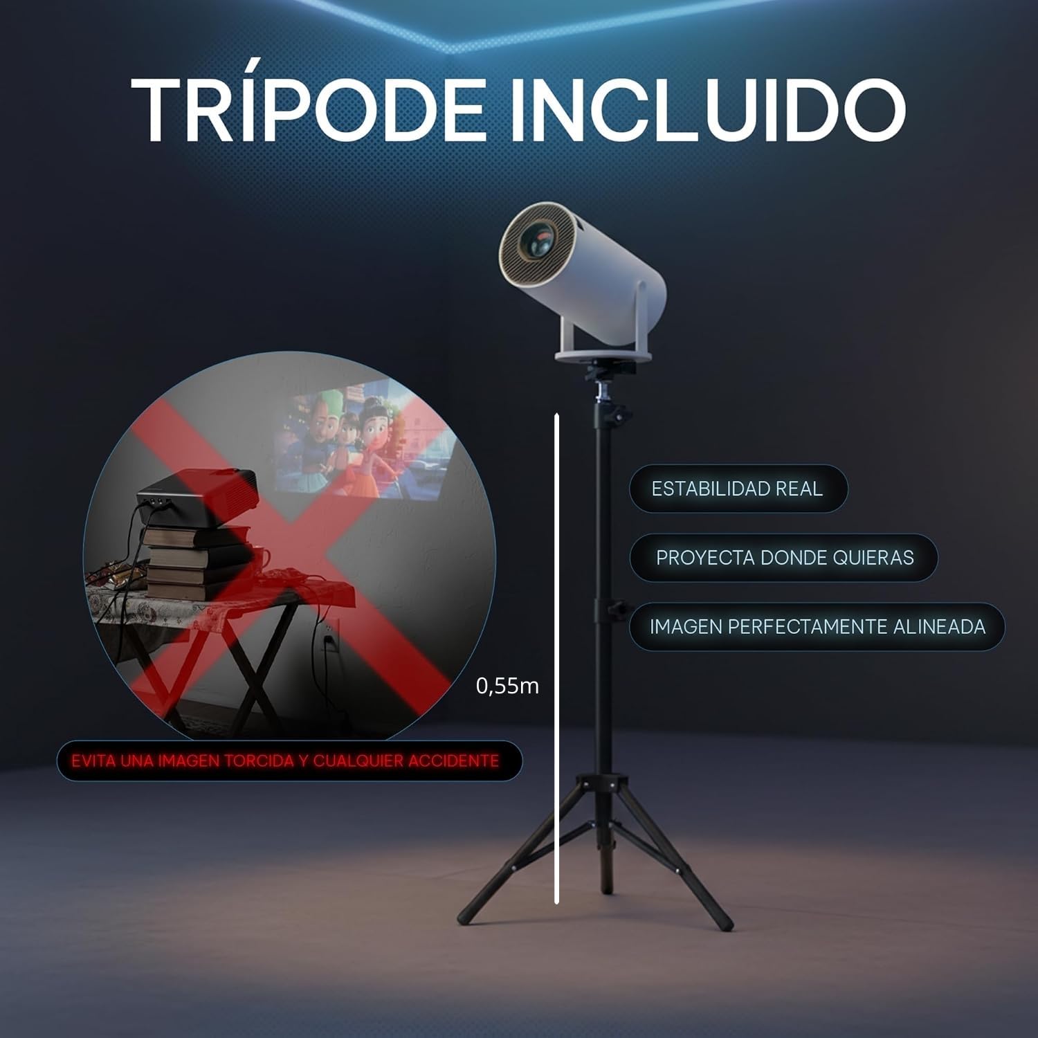 Mini Proyector Portátil 4K Full HD 1080P Enfoque Automático con Trípode Incluido