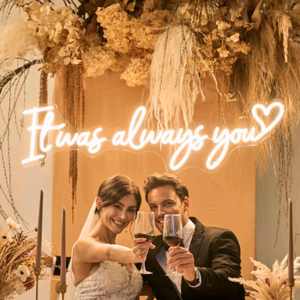 Large It Was Always You Neon Sign,Custom Neon Light, Wedding Welcome Sign, Custom Neon LED Light, Wedding Decor Sign Available Size:23inches Warm White-it was always you-23inch
