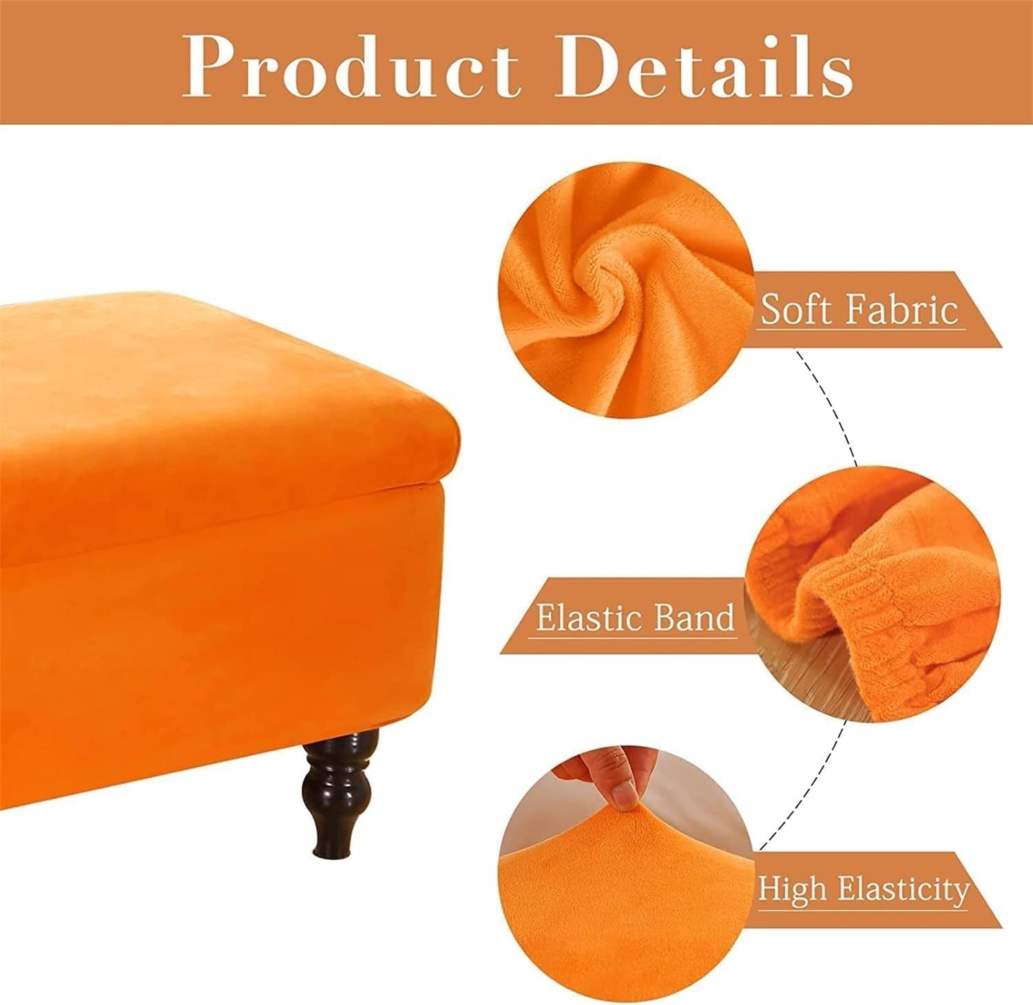 Konsilsa Velvet Stretch Rectangle Ottoman Slipcover,Foldable Storage Bench Cover with Elastic Bottom, Footstool Protector for Living Room (Color : 5, Size : Small)
