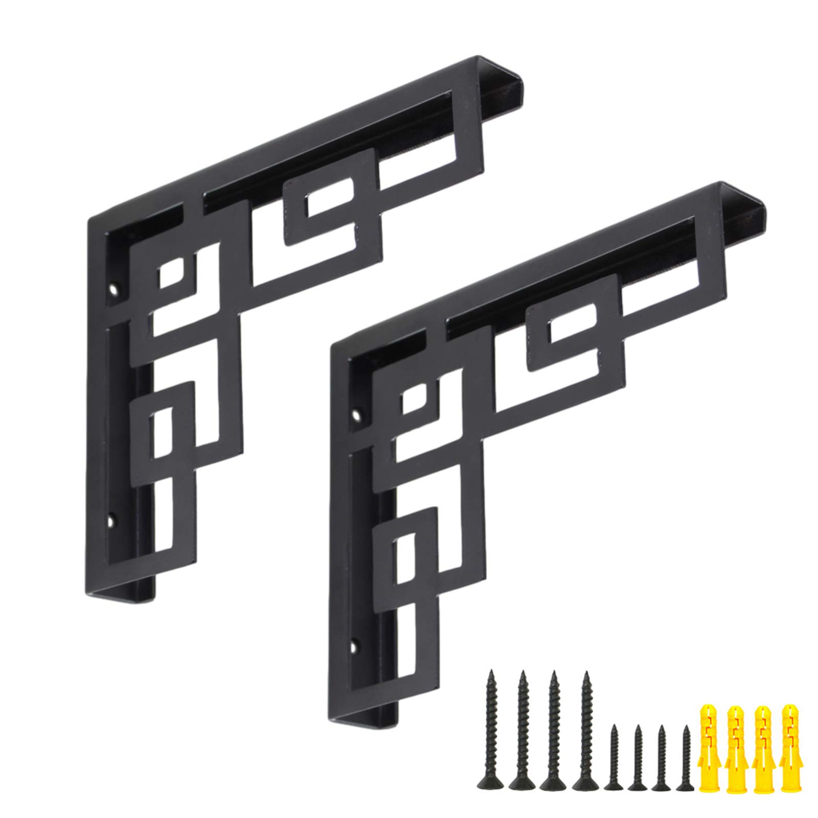 Support d'étagère Iron Art 2 pièces Support d'étagère mural en métal de style chinois supports triangulaires à angle droit de 90 ° noir avec vis(230mm*300mm)