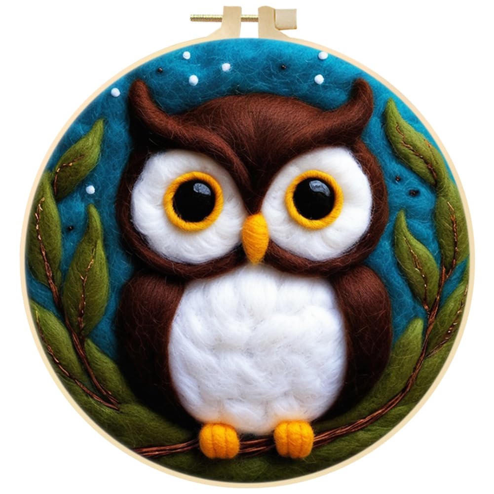 Dog Cat Owl Animals DIY Needle Felting Starter Kit Beginner Needle Felt Kit Photo Frame, Foam Mat, Wool Felt Painting with Tools Frame and Instructions for Beginners and Art Crafters, Style 10