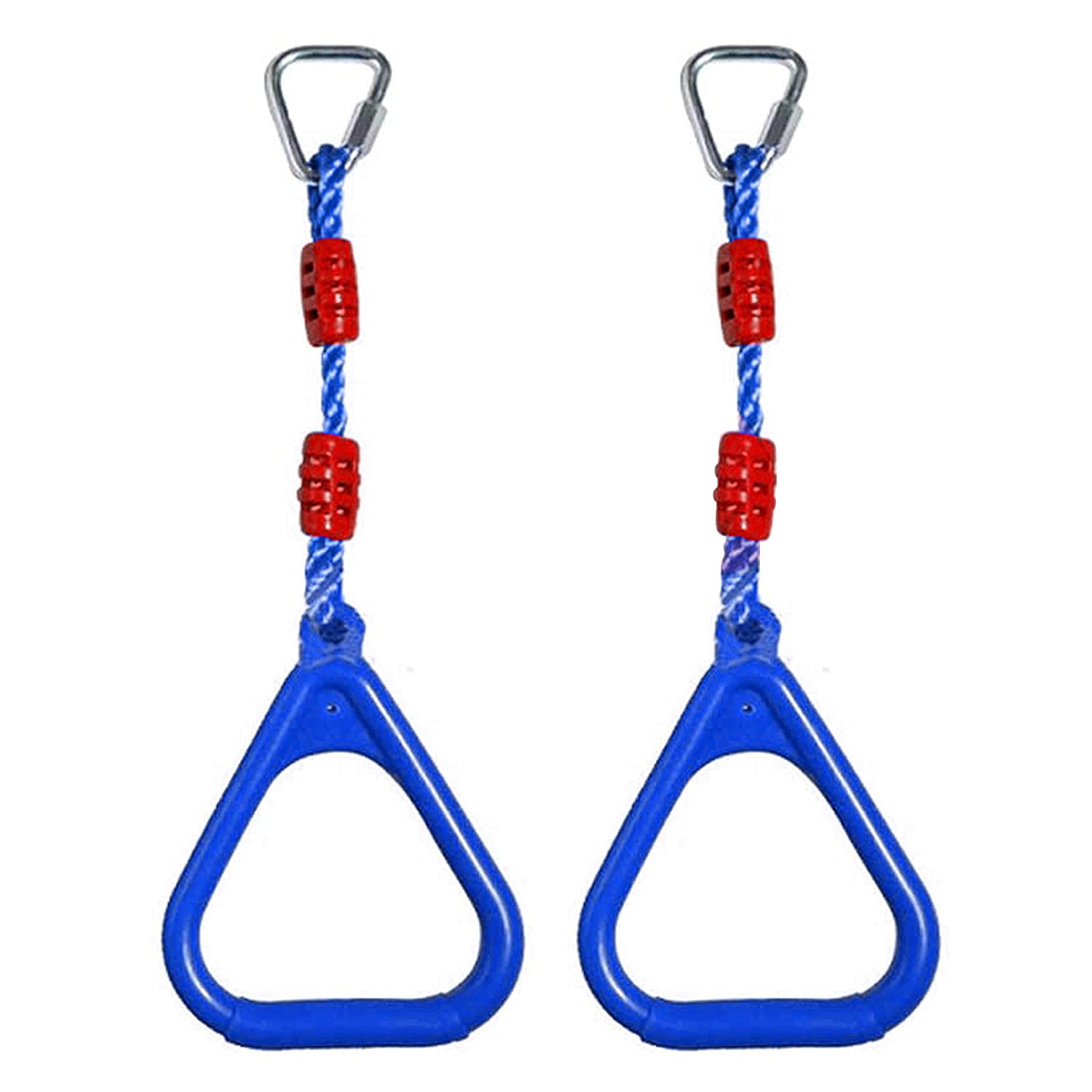 REZNOR Heavy Duty Triangle Rings Set of 2 with Locking Delta Quick Links for Indoor Jungle Gym Play Set and Outdoor Playground for Swing Set, (Blue)