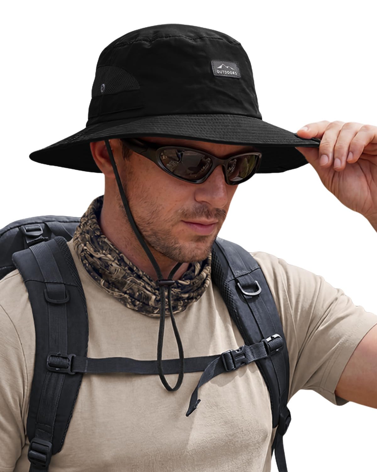 Hat Hut Hiking Hat, UPF 50+ Wide Brim Sun Bucket Hats for Men Women, UV Protection, Fishing Outdoor Safari (UK, Alpha, One Size, Black)