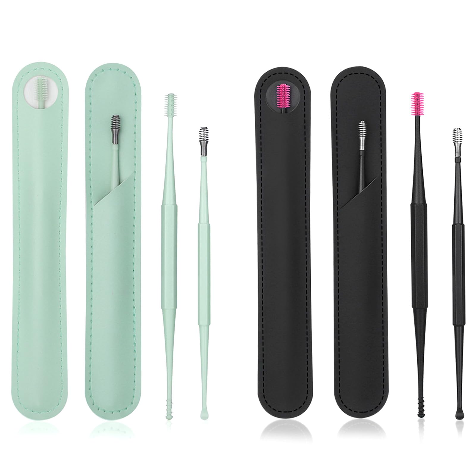 4 Pcs Ear Cleaner, Double-Headed Silicone Ear Wax Removal Tool, Comfortable Ear Pick Earwax Removal Kit with Protective Leather Case, Safe Ear Wax Removal for Kid Adult Older
