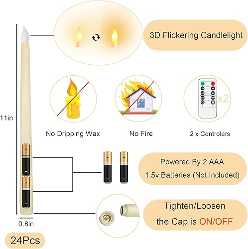 Miniatura 10 de Jaoruizer 48 velas LED cónicas parpadeantes, velas cónicas de plástico sin llama de 11 pulgadas, velas eléctricas parpadeantes a granel, velas
