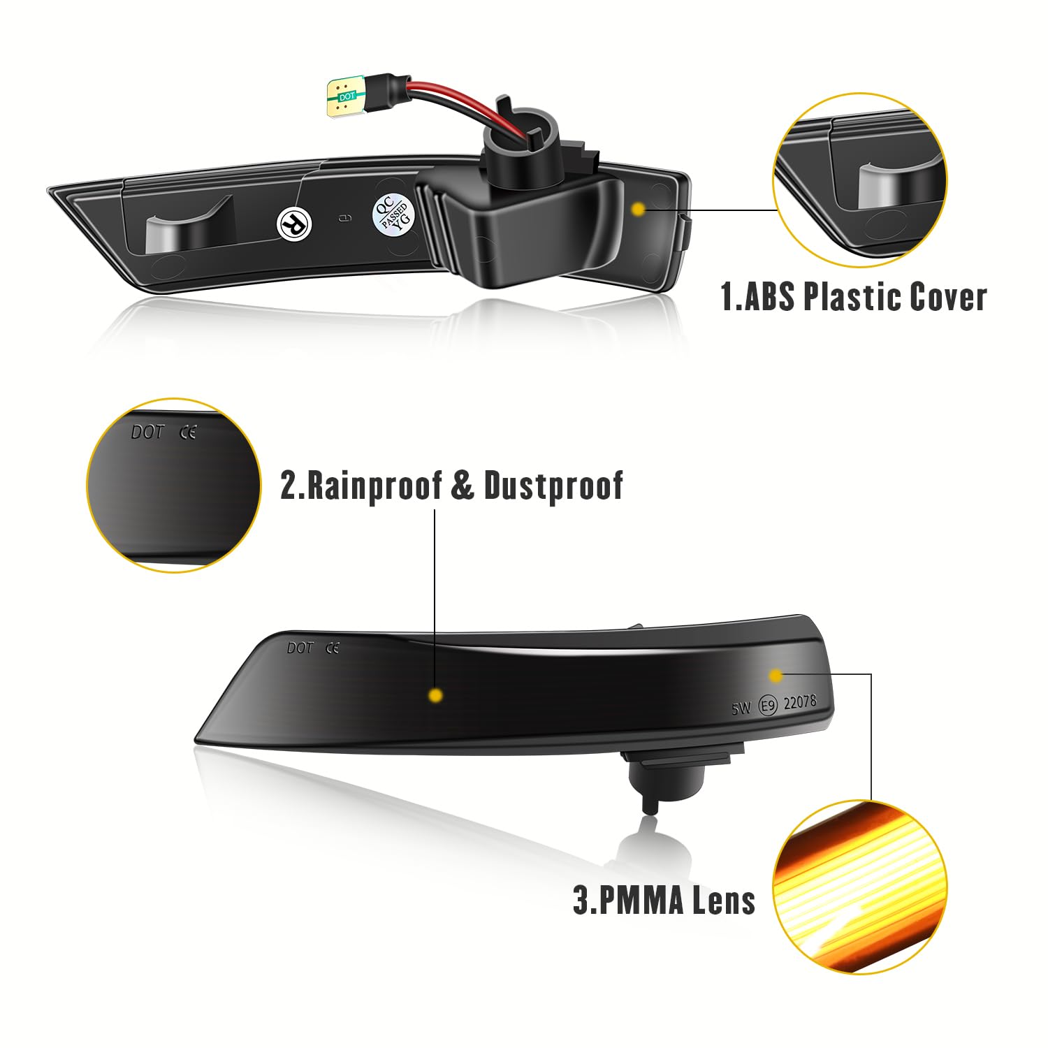 WinPower LED Światła Kierunkowskazów Migacze Lusterko Boczne Lampka Kontrolna Kompatybilny z Focus 3 MK3 3.5 MK2 Mondeo Mk4., 2 szt.