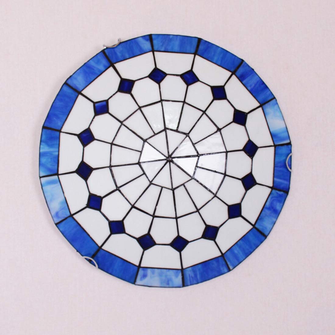 Plafón de estilo Tiffany, manchado pasillo de cristal redonda de techo luz rasante del montaje, la iluminación azul del Mediterráneo decoración del techo para el dormitorio sala de estar,40cm