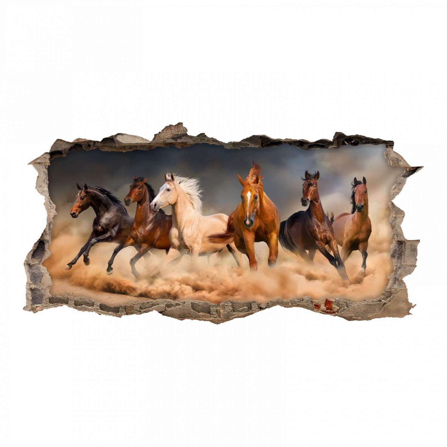 180 Wandtattoo Pferde - Loch in der Wand - Kinderzimmer Wandbild Deko Aufkleber Sticker Mädchen Pony reiten Pferd - Größe 1750 x 880 mm