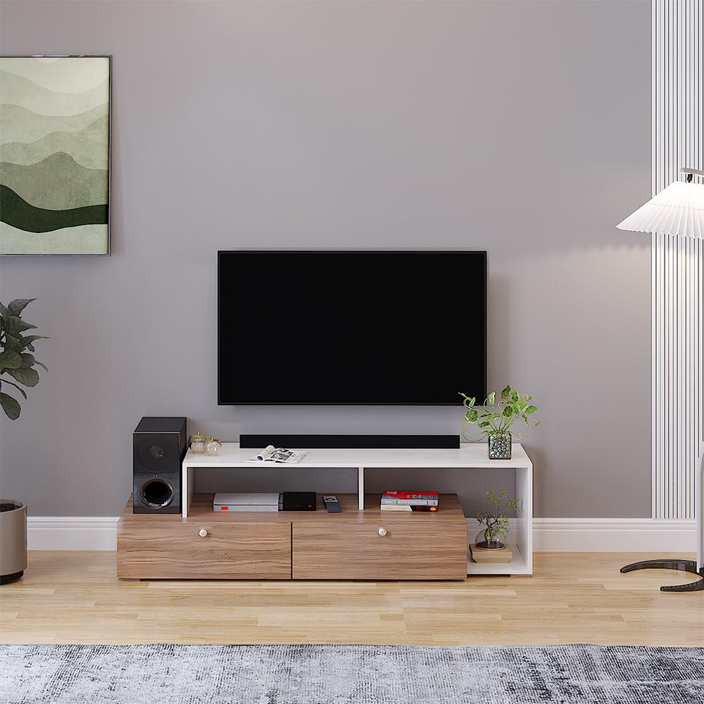 FURNEASER Dexon Engineering Wood Floor TV Cabinet/Entertainment Unit/Set Top Box Stand/TV Table with Storage & Display Shelves for 32 to 43 Inches (Exotic Teak & White) (B0CMQRKSCM) Amazon Price History, Amazon Price Tracker