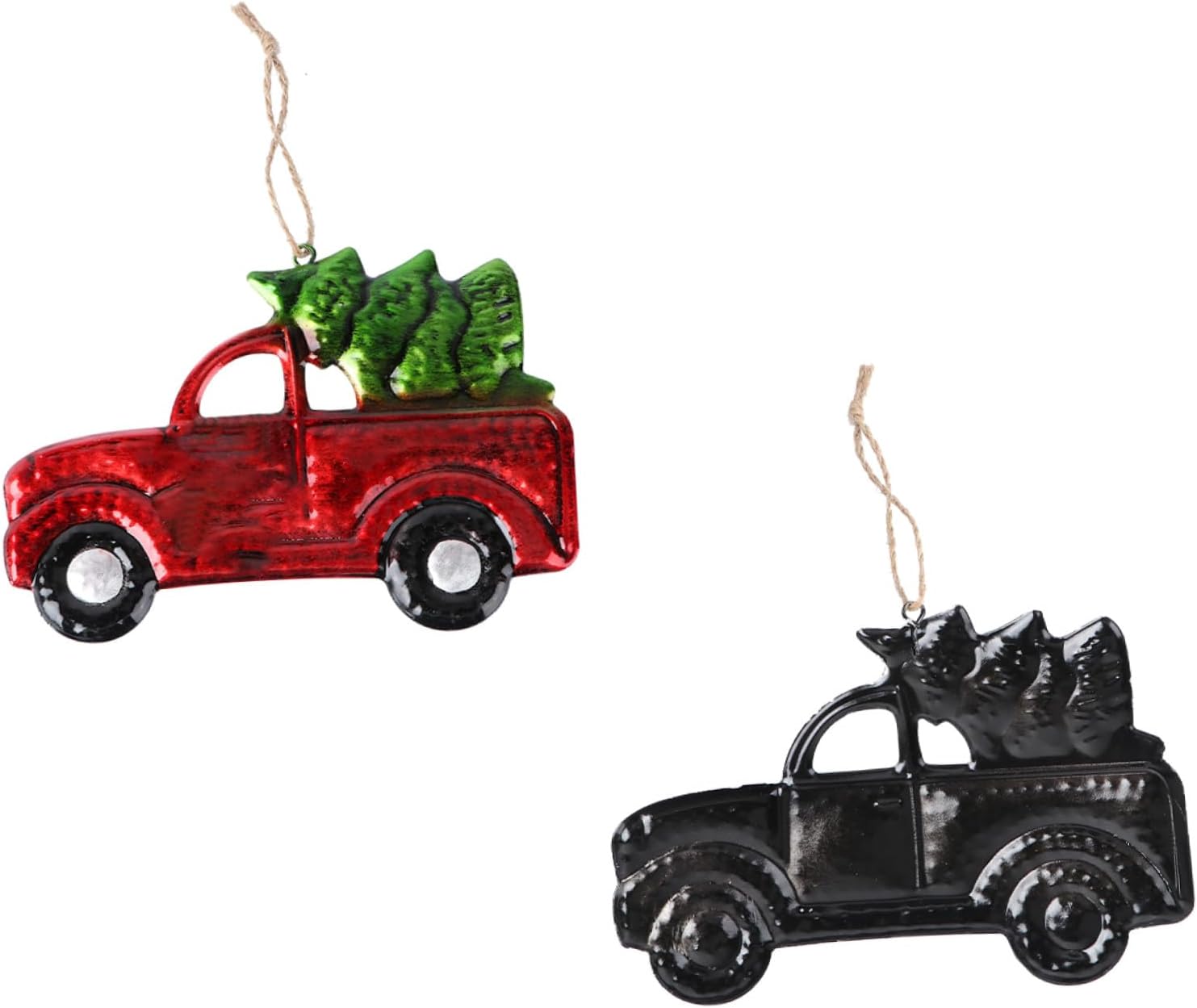 Cabilock Christmas Ornaments Old Truck with Christmas Tree Ornaments Vintage Hanging Car Decorations Iron Sheet Pendant for Tree, Random Car Toward Red