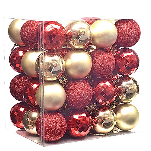 Valery Madelyn 48pcs 4cm Red and Gold Baubles for Christmas Tree Shatterproof Ball Ornaments for Holiday Decorations